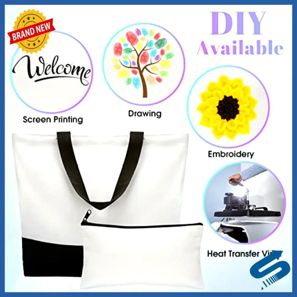 Blank Canvas Tote and Makeup Bag Bulk Set for DIY Sublimation Embroidery Craft